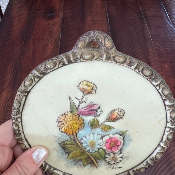 Artini Hand Painted Twin Etched 4D Sculptured Floral Wall Art #10050 Vintage - Picture 14 of 16